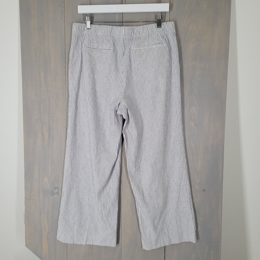 Lands End Wide Leg Pants Womens 12P Blue White Striped Linen Blend Pull On - Picture 2 of 9